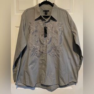 Pour Homme Cellangino Men’s Embroidered Button Up Shirt NWT Size 2XL Gray